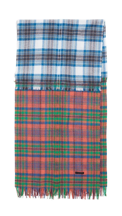 Shop Franco Ferrari Tartan Scarf In Blue Multi