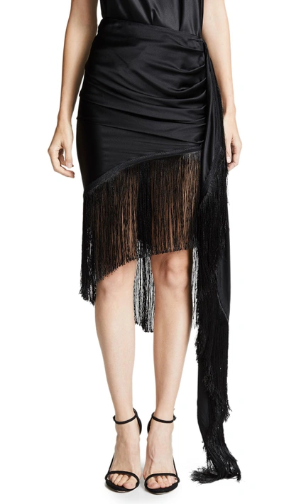 Shop Vatanika Fringe Trim Draped Skirt In Black