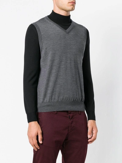 Shop Canali Fine Knit V In Grey