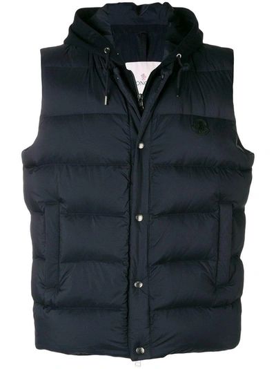 Shop Moncler Hooded Down Gilet In Blue