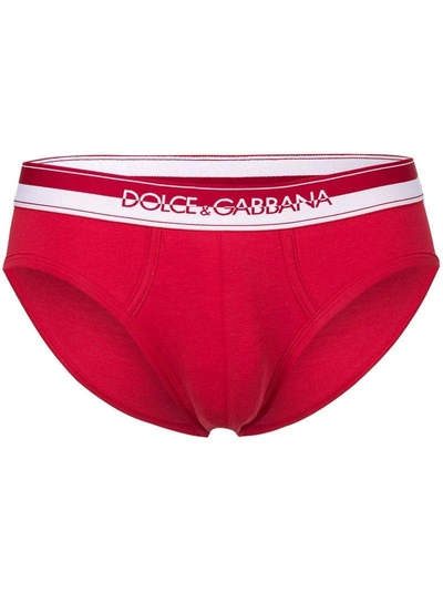 Shop Dolce & Gabbana Underwear Logo Band Print Briefs - Red