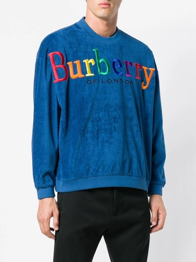 Shop Burberry Archive Logo Towelling Sweatshirt - Blue