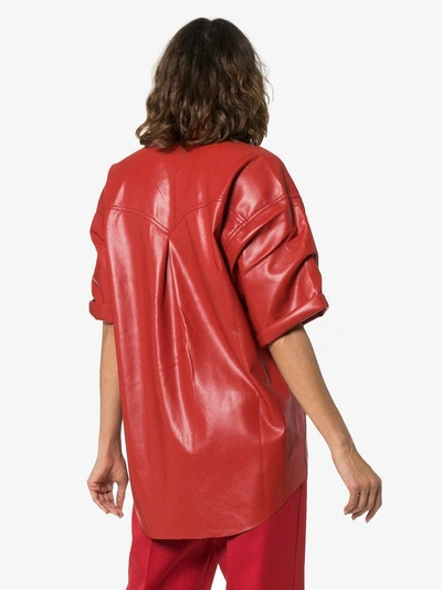 Shop Nanushka Vegan Leather Short Sleeve Shirt - Red