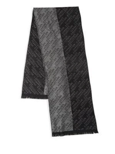 Shop Versace Frayed Printed Scarf In Black Grey