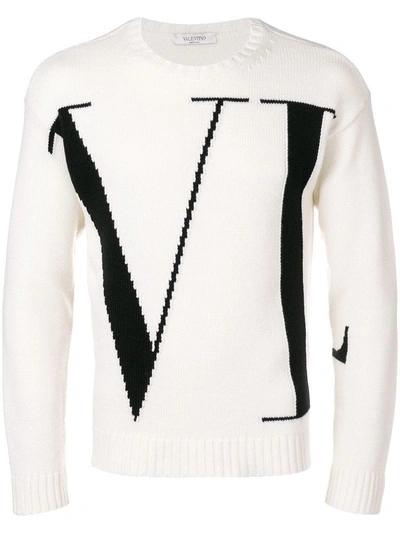 Shop Valentino Vltn Logo Sweater - White