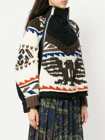 Shop Sacai Eagle Knit Hooded Jacket In Multicolour