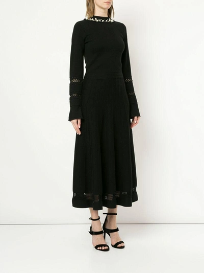 Shop Oscar De La Renta Pearled Knitted Pleated Dress - Black