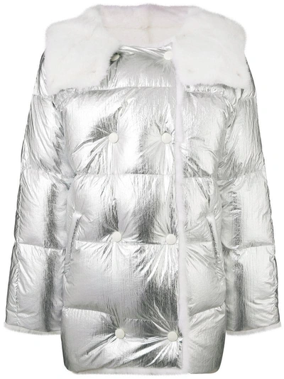 Shop Yves Salomon Padded Oversized Jacket In Metallic