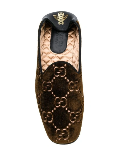 Shop Gucci Gg Velvet Loafers In Brown