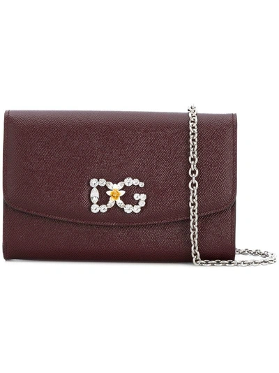 Shop Dolce & Gabbana Logo Embellished Crossbody Bag - Red