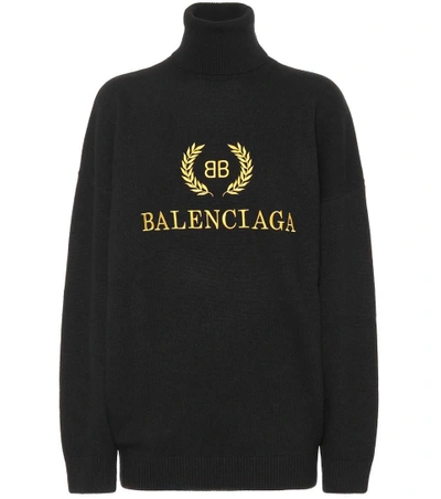 Shop Balenciaga Bb Turtleneck Sweater In Black