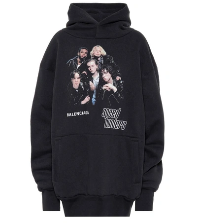 Shop Balenciaga Printed Cotton-blend Hoodie In Black