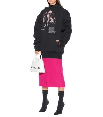 Shop Balenciaga Printed Cotton-blend Hoodie In Black