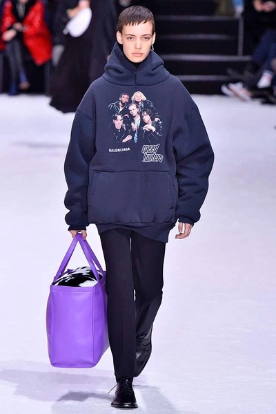 Shop Balenciaga Printed Cotton-blend Hoodie In Black