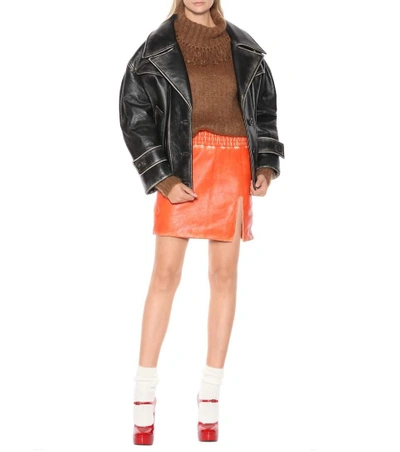 Shop Miu Miu Leather Miniskirt In Orange