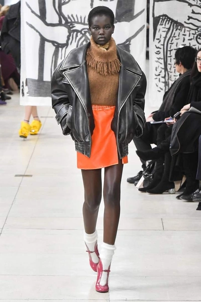 Shop Miu Miu Leather Miniskirt In Orange