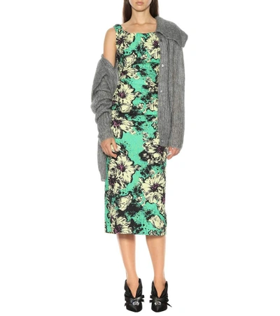 Shop Miu Miu Floral Cloqué Dress In Green