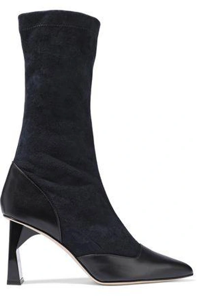 Shop Tibi Felice Leather-paneled Suede Boots In Navy
