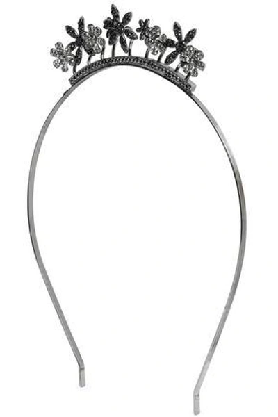 Shop Red Valentino Red(v) Woman Floral-appliquéd Crystal-embellished Gunmetal-tone Headband Metallic