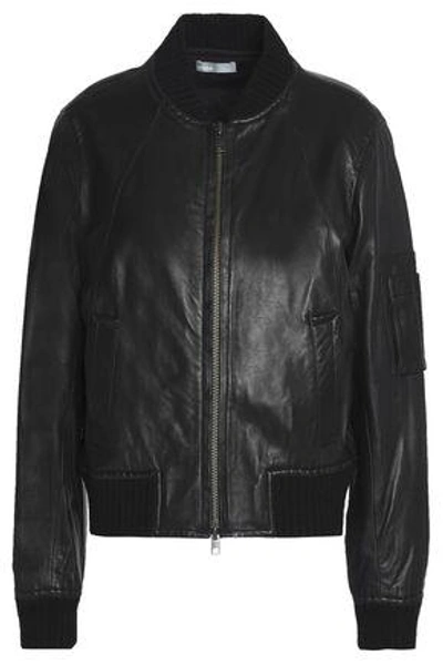 Shop Vince Woman Leather Bomber Jacket Black