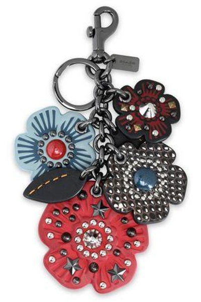 Shop Coach Woman Gunmetal-tone And Studded Leather Keychain Claret