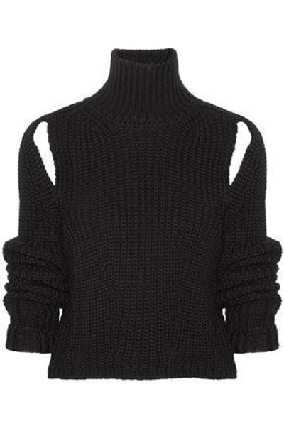 Shop Calvin Klein 205w39nyc Woman Cropped Cutout Wool Turtleneck Sweater Black