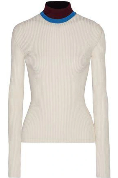 Shop Calvin Klein 205w39nyc Calvin Klein Jeans Woman Appliquéd Ribbed Wool-blend Turtleneck Sweater Ivory