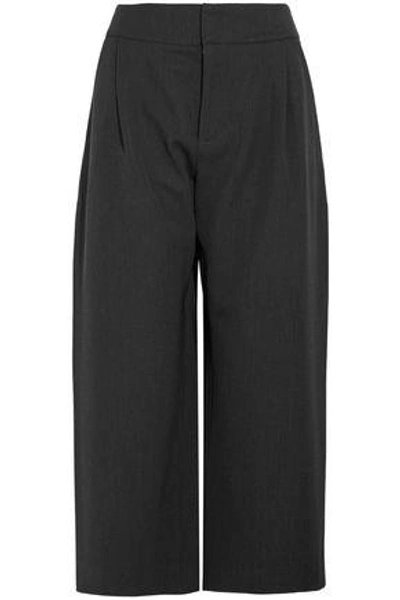 Shop Marni Woman Cropped Pleated Wool-blend Twill Wide-leg Pants Dark Gray
