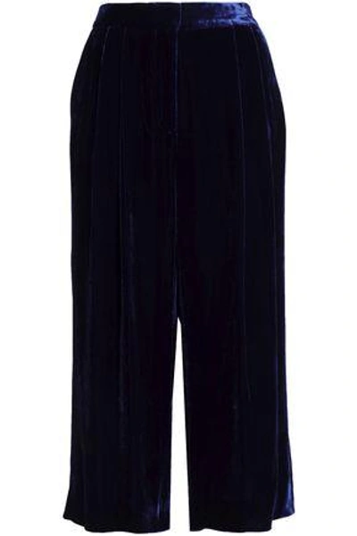 Shop Tibi Woman Cropped Velvet Wide-leg Pants Navy