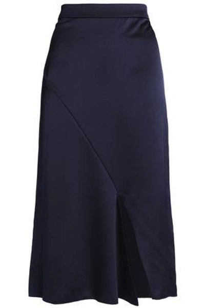 Shop Tibi Woman Satin-crepe Midi Skirt Navy