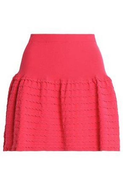 Shop Red Valentino Woman Scallop-trimmed Stretch-knit Mini Skirt Fuchsia