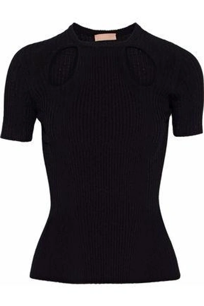 Shop Drome Woman Cutout Ribbed-knit Top Black