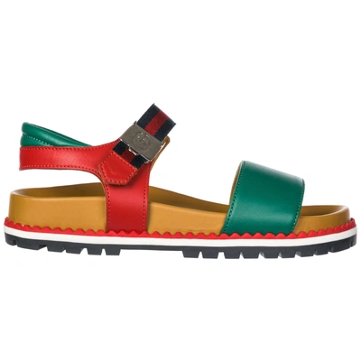 Shop Gucci Girls Sandals Child Leather In Green