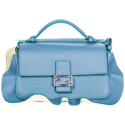 Shop Fendi Women's Leather Shoulder Bag Doppia Micro Baguette In Blue