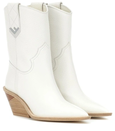 Shop Fendi Leather Cowboy Boots In White