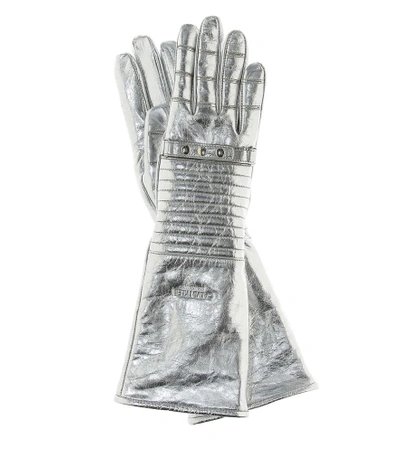 Shop Calvin Klein 205w39nyc Metallic Leather Gloves