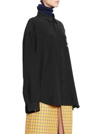Shop Balenciaga Silk Crepe Button Down Blouse In Black