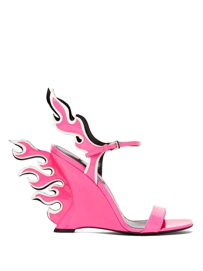 Shop Prada Flame Patent-leather Sandals In Pink