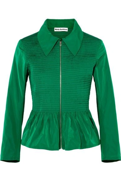 Shop Molly Goddard Lillian Shirred Taffeta Peplum Jacket In Forest Green