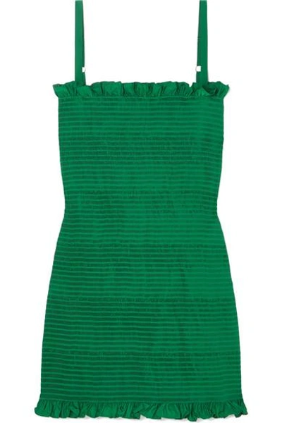 Molly Goddard Lowell Ruched Seersucker Mini Dress In Forest Green ModeSens