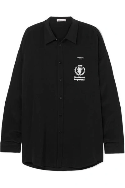 Shop Balenciaga + World Food Programme Printed Silk-crepe Shirt In Black