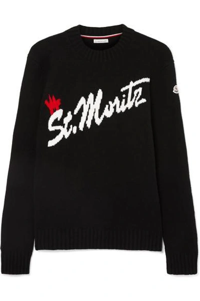 Shop Moncler St. Moritz Intarsia Wool-blend Sweater In Black