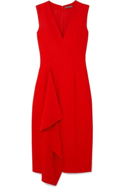 Shop Alexander Mcqueen Draped Crepe Midi Dress In Red