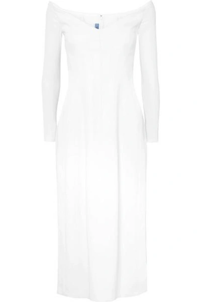 Shop Mugler Layered Stretch-cady And Crepe Midi Dress In White