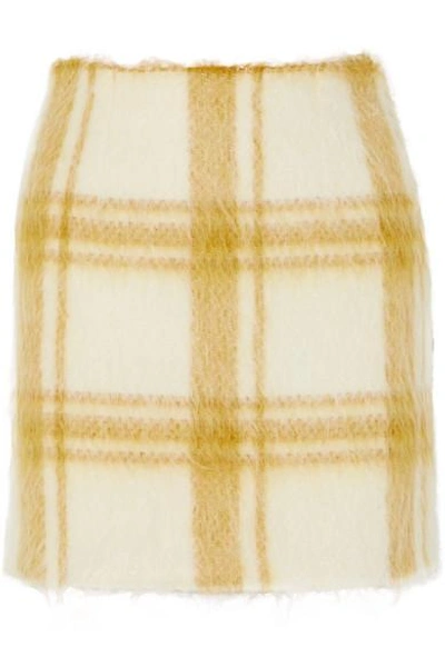 Shop Alexa Chung Checked Wool-blend Felt Mini Skirt In Pastel Yellow