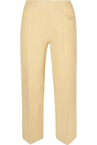 Shop Jacquemus Joao Cropped Wool-blend Straight-leg Pants In Ecru