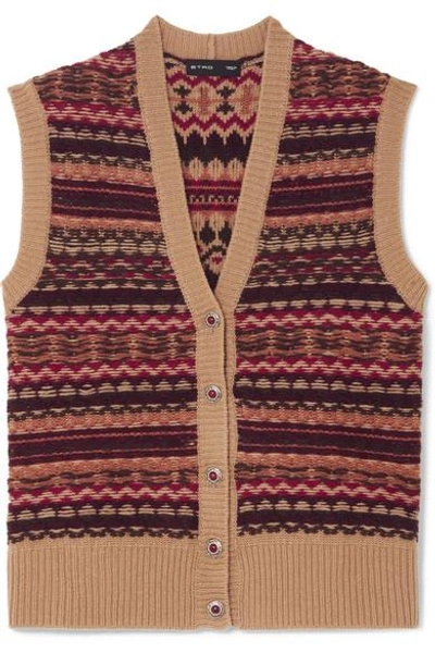 Shop Etro Intarsia Wool-blend Vest In Beige