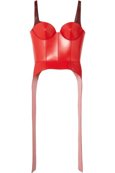 Shop Alexander Mcqueen Two-tone Leather Bustier Top In Red