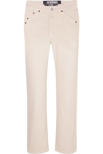Shop Jacquemus Cropped Mid-rise Straight-leg Jeans In Ecru