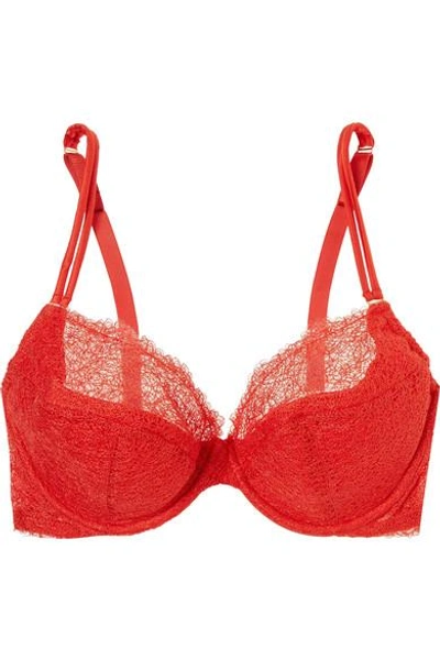 Shop Adina Reay Embroidered Tulle Underwired Plunge Bra In Red